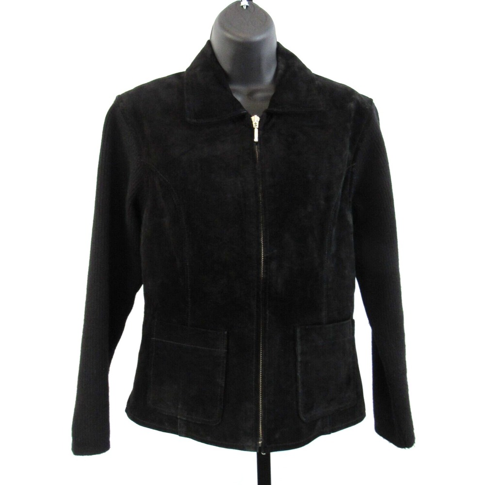 VTG Erez Levy New York Black Suede Leather Sweater Jacket Zip Front Luxury